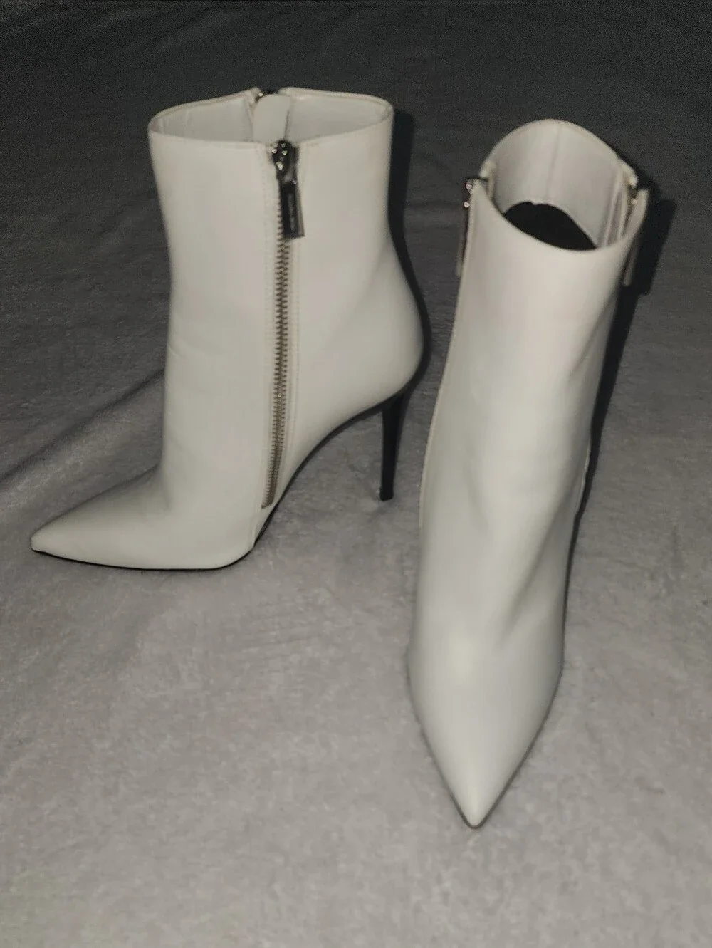 Michael Kors White Pointed Toe Ankle Booties with Side Zip